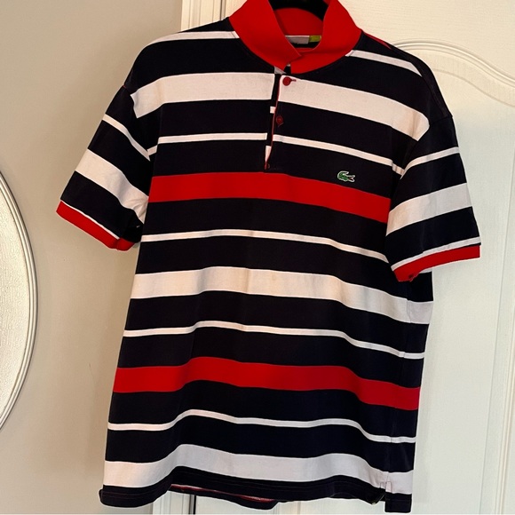 Lacoste Men Red, White, Blue Striped Polo w/ Red Collar XXL - Picture 8 of 11